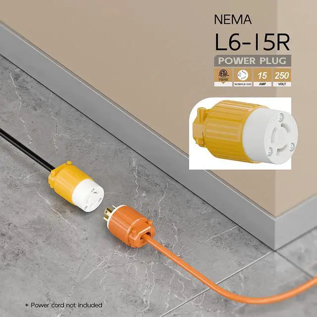 Alt view image 6 of 6 - NEMA L6-15R Twist Lock Female Receptacle, ETL Listed 15A 250V Rewireable Cord End Socket, UL94-V0 Nylon Copper for 10~18AWG SJT/SVT Cord, Yellow Industrial Connector