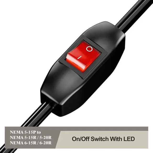 Alt view image 4 of 7 - 4-in-1 Heavy Duty On/Off Switch Extension Cord 12-AWG 15A Household Plug to 20A T Blade Adapter Cable with Heavy Duty 23A 125V Inline Switch, 1FT,AC0035