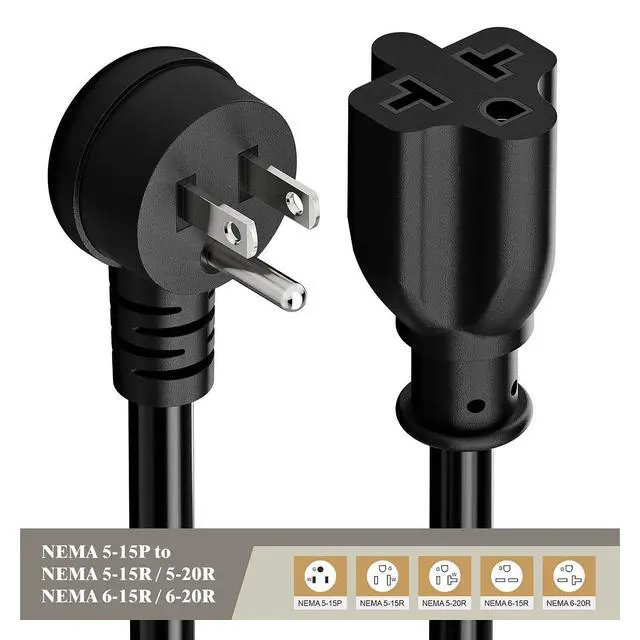 Alt view image 6 of 7 - 4-in-1 Heavy Duty On/Off Switch Extension Cord 12-AWG 15A Household Plug to 20A T Blade Adapter Cable with Heavy Duty 23A 125V Inline Switch, 1FT,AC0035