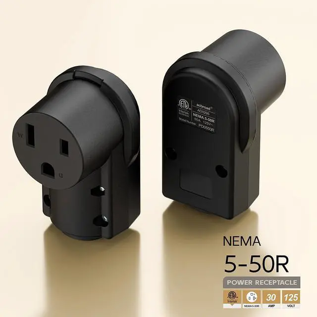 Alt view image 2 of 7 - NEMA 5-50R Socket,5-50R Female Connector, (ETL Certified) 50Amp 125Volt 50A/125V Heavy Duty Receptacle, Black Color.