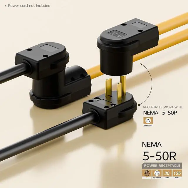 Alt view image 3 of 7 - NEMA 5-50R Socket,5-50R Female Connector, (ETL Certified) 50Amp 125Volt 50A/125V Heavy Duty Receptacle, Black Color.