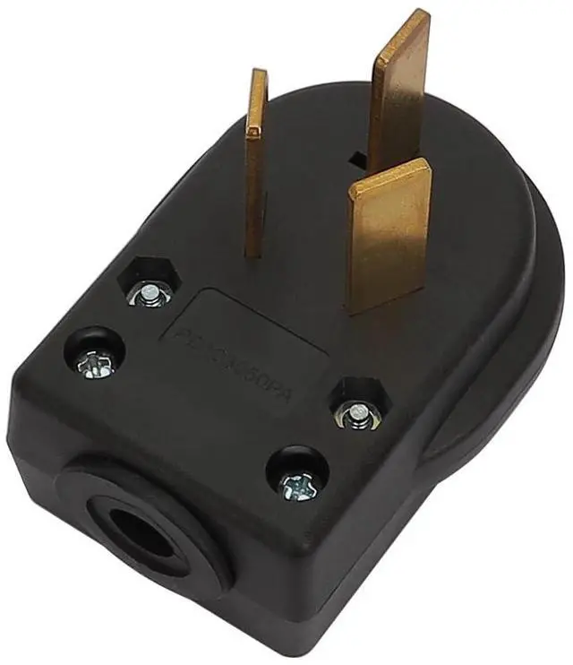 Alt view image 3 of 5 - Nema 10-50P Plug, 50 Amp, 125/250 Volt, 3 Pole 3 Wire Grounding, Straight Blade, Dryer and Ranges, Black, Compliance with ROHS REACH
