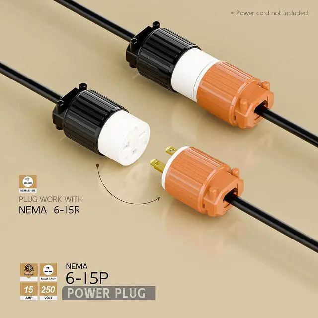 Alt view image 2 of 6 - NEMA 6-15P Male Plug, ETL Listed 15AMP/250VOLT,15A Straight DIY Male, USA/Canada 3-Prong Connector, 15A/250V Plug Household AC Industrial Grade Plug Orange Color