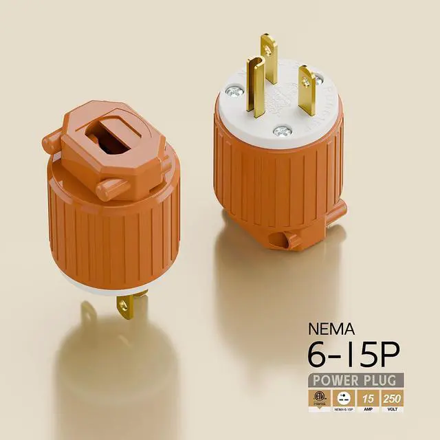 Alt view image 4 of 6 - NEMA 6-15P Male Plug, ETL Listed 15AMP/250VOLT,15A Straight DIY Male, USA/Canada 3-Prong Connector, 15A/250V Plug Household AC Industrial Grade Plug Orange Color