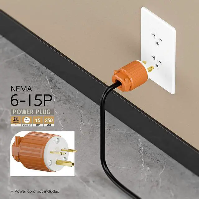 Alt view image 6 of 6 - NEMA 6-15P Male Plug, ETL Listed 15AMP/250VOLT,15A Straight DIY Male, USA/Canada 3-Prong Connector, 15A/250V Plug Household AC Industrial Grade Plug Orange Color