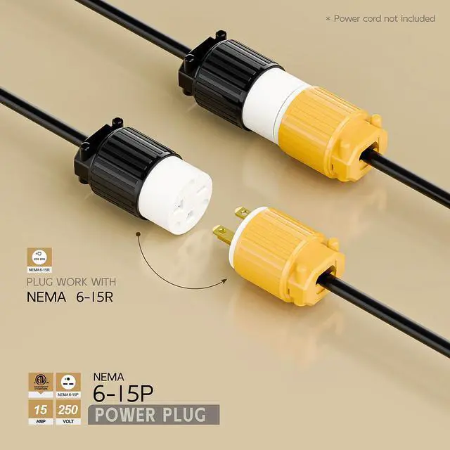 Alt view image 2 of 6 - NEMA 6-15P Male Plug, ETL Listed 15AMP/250VOLT,15A Straight DIY Male, USA/Canada 3-Prong Connector, 15A/250V Household AC Industrial Grade Plug Yellow and White Color