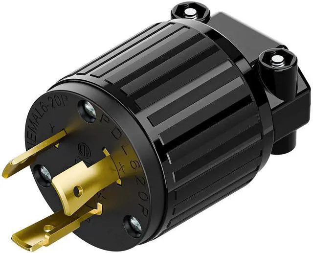Main image of Nema L6-20P 20 Amp 250 Volt Connector, L6-20 Locking Power Cord Connector 2P 3W, Locking Plug, Industrial Grade DIY Twist-Lock Cord Male Plug,Black Color