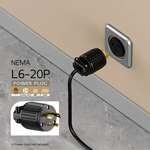Alt view image 6 of 6 - Nema L6-20P 20 Amp 250 Volt Connector, L6-20 Locking Power Cord Connector 2P 3W, Locking Plug, Industrial Grade DIY Twist-Lock Cord Male Plug,Black Color