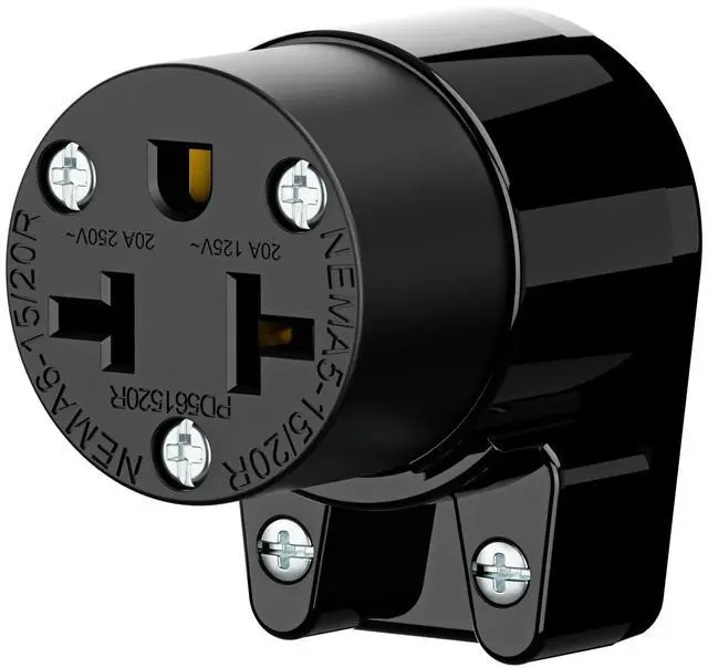 Main image of Right Angled Four-in-One Heavy Duty Polarized NEMA 5-15R/5-20R/6-15R/6-20R Female Receptacle,15A/20A 125VOLT, 15A/20A 250V NEMA 4-in-1 Connector, Straight Female Socket Black