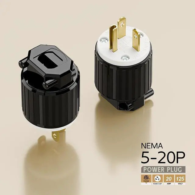 Alt view image 4 of 6 - USA 3-Prong Male AC Plug, ETL Nema 5-20P 3 Pole Straight T- Blade DIY Rewirable, 20A 125V USA 3Pin AC Connector, Nema 5-20 Male US 3Pole Power Plug, Black