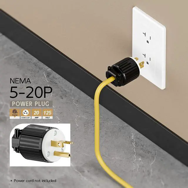 Alt view image 6 of 6 - USA 3-Prong Male AC Plug, ETL Nema 5-20P 3 Pole Straight T- Blade DIY Rewirable, 20A 125V USA 3Pin AC Connector, Nema 5-20 Male US 3Pole Power Plug, Black