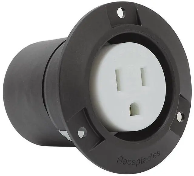 Alt view image 2 of 6 - Nema 5-15R Flanged Outlet with Waterproof Cover, 5-15R 15A 125V Household Power Outlet, Compatible with Nema 5-15R,Black Color