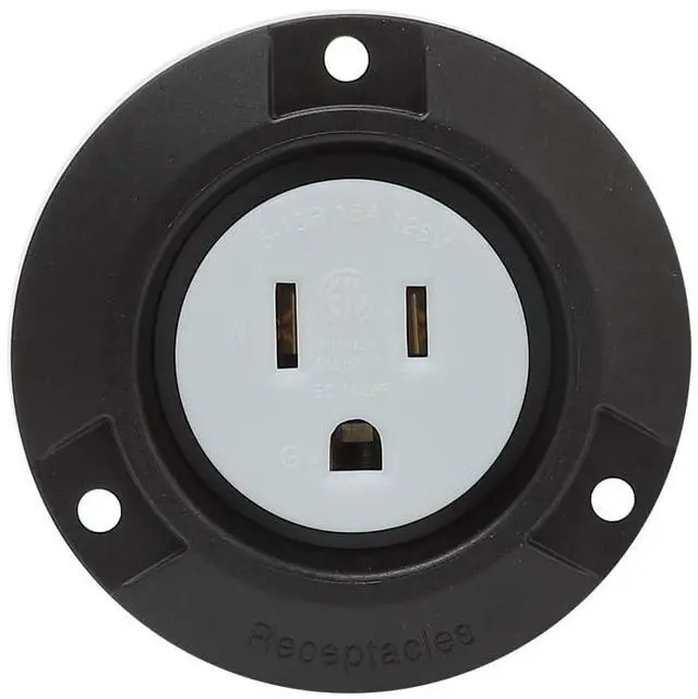 Alt view image 3 of 6 - Nema 5-15R Flanged Outlet with Waterproof Cover, 5-15R 15A 125V Household Power Outlet, Compatible with Nema 5-15R,Black Color