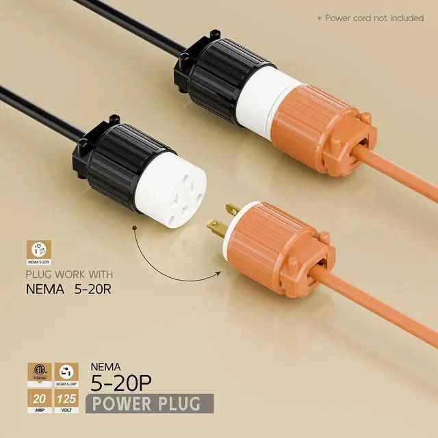 Alt view image 2 of 6 - Nema 5-20P 20Amp 125Volt Plug, ETL Listed Heavy Duty Rewireable 20A/125Volt USA Canada 3-Prong Male Straight Blade Connector, 20Amp AC Industrial Grade Cord End Plug, Orange Color