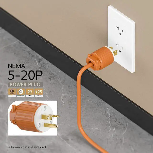 Alt view image 6 of 6 - Nema 5-20P 20Amp 125Volt Plug, ETL Listed Heavy Duty Rewireable 20A/125Volt USA Canada 3-Prong Male Straight Blade Connector, 20Amp AC Industrial Grade Cord End Plug, Orange Color