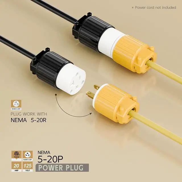Alt view image 2 of 6 - Nema 5-20P 20Amp 125Volt Plug, ETL Listed Heavy Duty Rewireable 20A/125Volt USA Canada 3-Prong Male Straight Blade Connector, 20Amp AC Industrial Grade Cord End Plug, Yellow Color