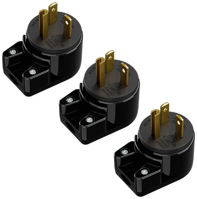 Main image of USA 3-Prong Male AC Plug, Right Angle ETL Nema 5-20P 3 Pole DIY Rewirable, 20A 125V USA 3Pin AC Connector, 12 Direction Rotatable Plug (3, Black)