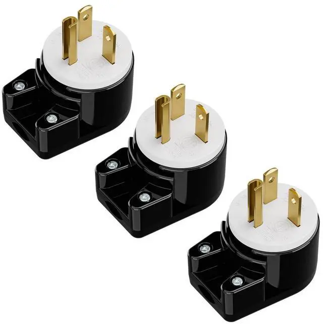 Main image of USA 3-Prong Male AC Plug, Right Angle ETL Nema 5-20P 3 Pole DIY Rewirable, 20A 125V USA 3Pin AC Connector, 12 Direction Rotatable Plug (3, Black/White)