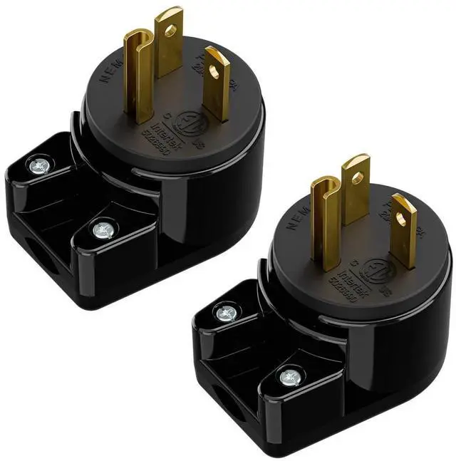 Main image of USA 3-Prong Male AC Plug, Right Angle ETL Nema 5-20P 3 Pole DIY Rewirable, 20A 125V USA 3Pin AC Connector, 12 Direction Rotatable Plug (2, Black)
