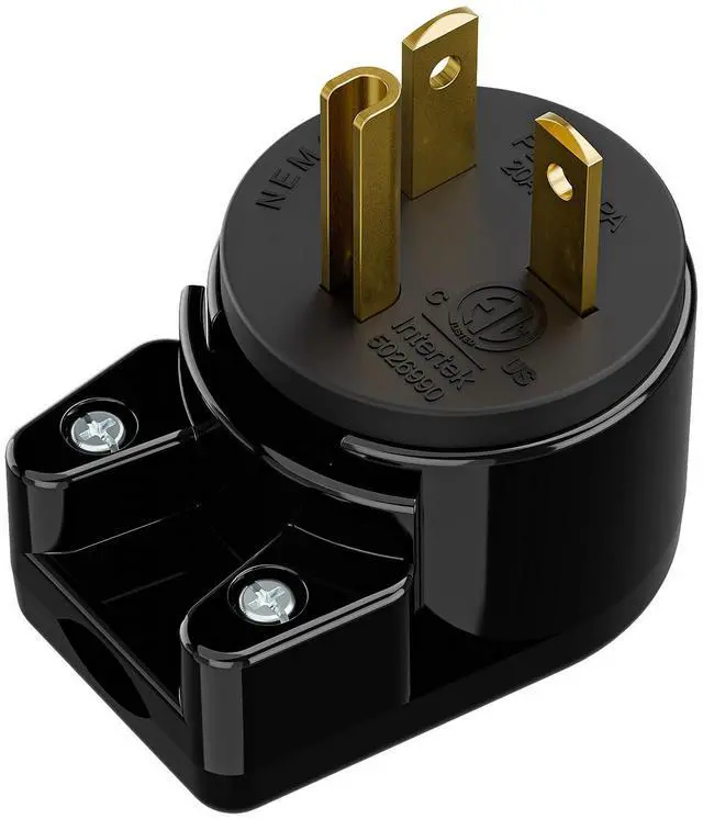 Main image of USA 3-Prong Male AC Plug, Right Angle ETL Nema 5-20P 3 Pole DIY Rewirable, 20A 125V USA 3Pin AC Connector, 12 Direction Rotatable Plug (1, Black)
