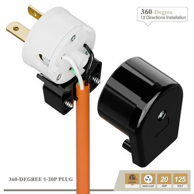 Alt view image 6 of 6 - USA 3-Prong Male AC Plug, Right Angle ETL Nema 5-20P 3 Pole DIY Rewirable, 20A 125V USA 3Pin AC Connector, 12 Direction Rotatable Plug (1, Black/White)