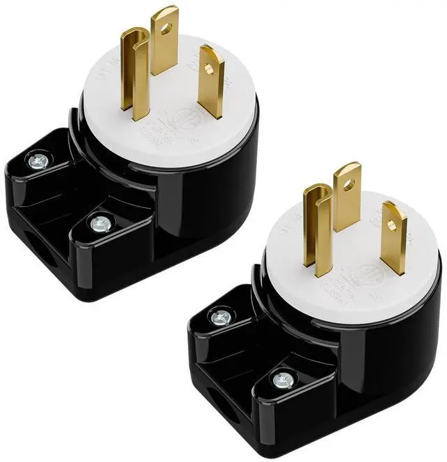 Main image of USA 3-Prong Male AC Plug, Right Angle ETL Nema 5-20P 3 Pole DIY Rewirable, 20A 125V USA 3Pin AC Connector, 12 Direction Rotatable Plug (2, Black/White)