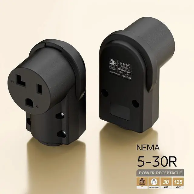 Alt view image 2 of 7 - NEMA 5-30R Socket, 5-30 Female Connector, (ETL Certified) 30Amp 125Volt Heavy Duty Receptacle, Black Color.