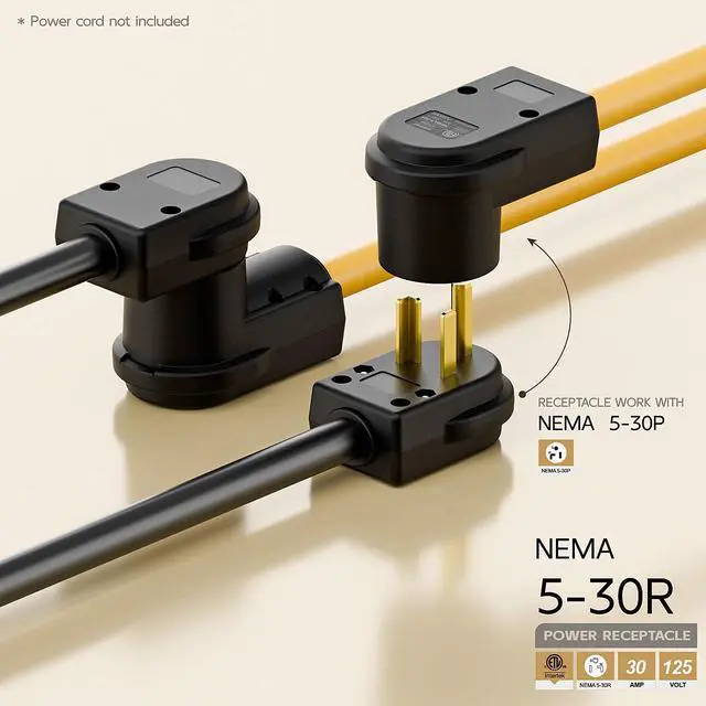 Alt view image 3 of 7 - NEMA 5-30R Socket, 5-30 Female Connector, (ETL Certified) 30Amp 125Volt Heavy Duty Receptacle, Black Color.