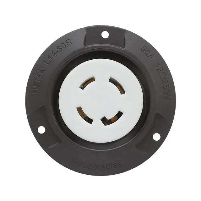 Alt view image 3 of 5 - Nema L14-30R Flanged Outlet with Waterproof Cover, 14-30R Lock in 3 Pole 4 Wire 30AMP 125/250V Female Receptacle, ETL Verified Nema L14-30R Outlet Black Color