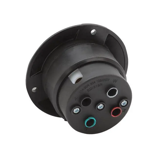Alt view image 5 of 5 - Nema L14-30R Flanged Outlet with Waterproof Cover, 14-30R Lock in 3 Pole 4 Wire 30AMP 125/250V Female Receptacle, ETL Verified Nema L14-30R Outlet Black Color