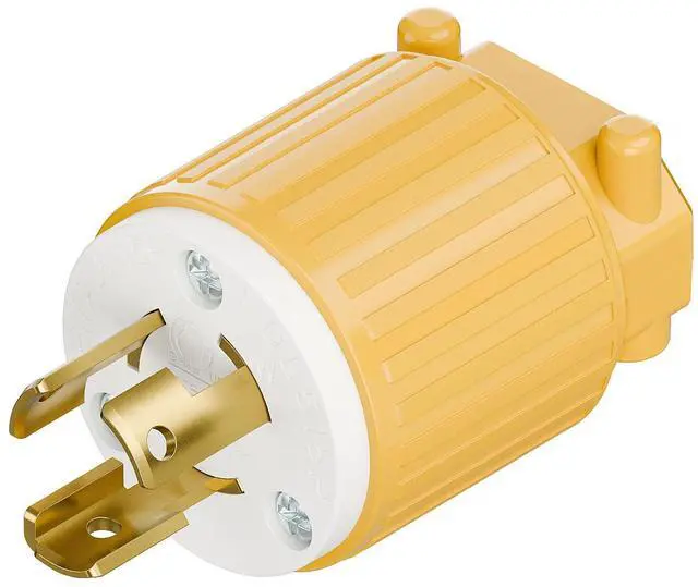 Main image of NEMA L5-15P Twist Lock Male Plug, ETL/cETL Listed 15A 125V Rewireable Generator Connector, UL94-V0 Nylon Brass, Fits 12/14/16AWG SJT/SVT Cord, Yellow Industrial Plug
