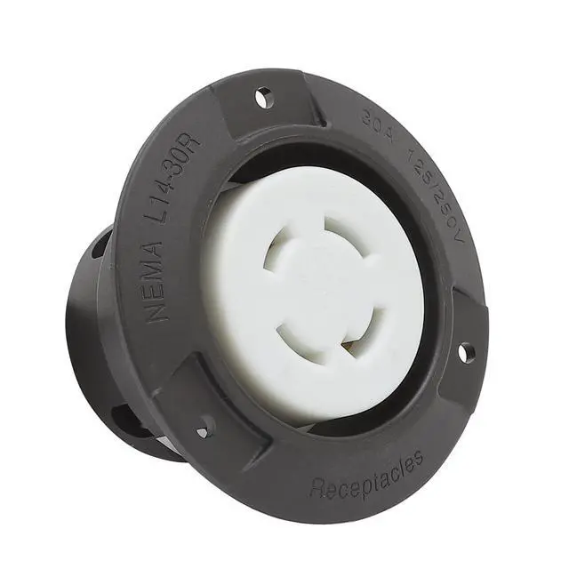 Alt view image 2 of 5 - Nema L14-30R Flanged Outlet with Waterproof Cover, 14-30R Lock in 3 Pole 4 Wire 30AMP 125/250V Female Receptacle, ETL Verified Nema L14-30R Outlet Black Color