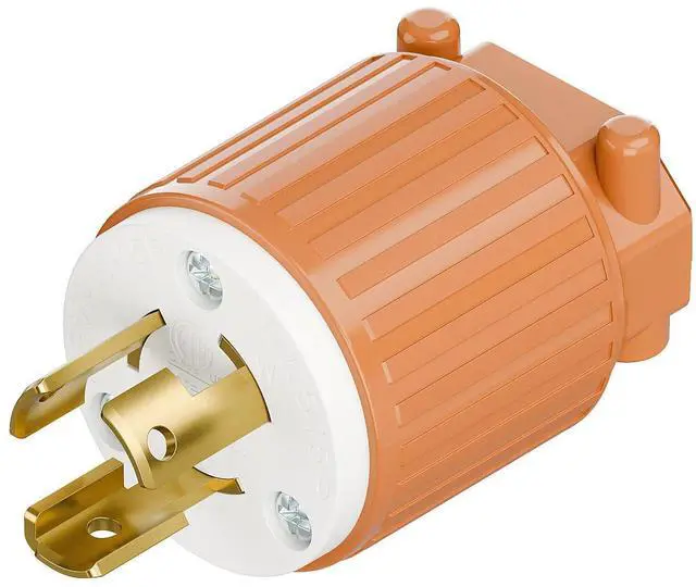 Main image of NEMA L5-15P Twist Lock Male Plug, ETL/cETL Listed 15A 125V Rewireable Generator Connector, UL94-V0 Nylon Brass, Fits 12/14/16AWG SJT/SVT Cord, Orange Industrial Plug