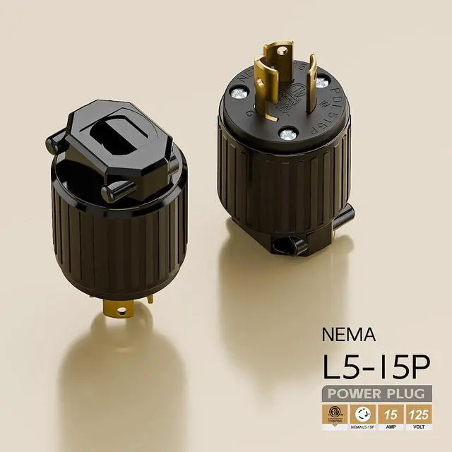 Alt view image 4 of 6 - NEMA L5-15P Locking Plug, Twist Lock Male 15Amp 125Volt Generator Plugs, Industrial Grade Lock in Male 15A/125V Connector, ETL Listed Heavy Duty Plug for Generators Black Color