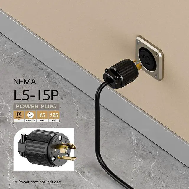 Alt view image 6 of 6 - NEMA L5-15P Locking Plug, Twist Lock Male 15Amp 125Volt Generator Plugs, Industrial Grade Lock in Male 15A/125V Connector, ETL Listed Heavy Duty Plug for Generators Black Color