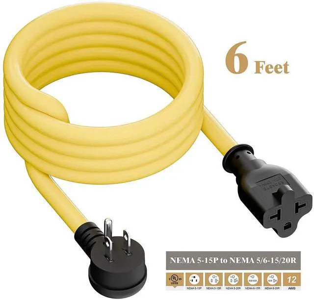 Alt view image 2 of 7 - Right Angle Four-in-One 12AWG Heavy Duty 15 Amp Household AC Plug to 20 Amp T Blade Adapter Cable,5-15P to 5-20R/6-15R/6-20R, 4 in 1,15A 125V to 20A 250V Adapter Cable 6FT