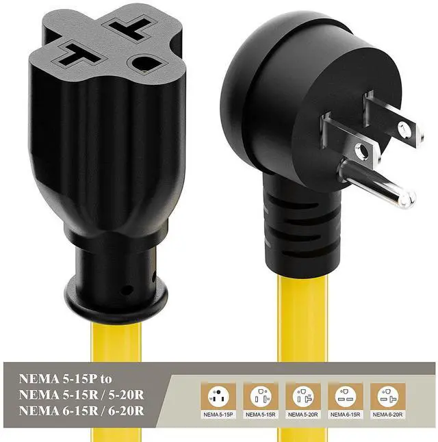 Alt view image 4 of 7 - Right Angle Four-in-One 12AWG Heavy Duty 15 Amp Household AC Plug to 20 Amp T Blade Adapter Cable,5-15P to 5-20R/6-15R/6-20R, 4 in 1,15A 125V to 20A 250V Adapter Cable 6FT