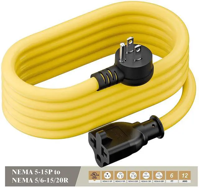 Alt view image 3 of 7 - Right Angle Four-in-One 12AWG Heavy Duty 15 Amp Household AC Plug to 20 Amp T Blade Adapter Cable,5-15P to 5-20R/6-15R/6-20R, 4 in 1,15A 125V to 20A 250V Adapter Cable 6FT