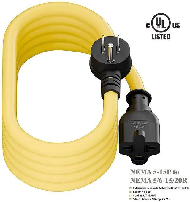 Alt view image 5 of 7 - Right Angle Four-in-One 12AWG Heavy Duty 15 Amp Household AC Plug to 20 Amp T Blade Adapter Cable,5-15P to 5-20R/6-15R/6-20R, 4 in 1,15A 125V to 20A 250V Adapter Cable 6FT