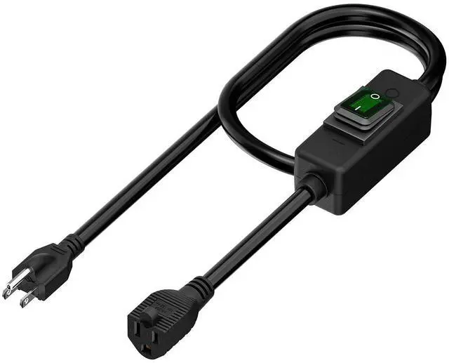 Main image of 3-Feet Waterproof Extension Power Cord, in-Line On-Off Switch Extension Cable, SJTW 14AWG 3C Waterproof,Max.20A 125V Heavy Duty Inline Switch AC Power Cord