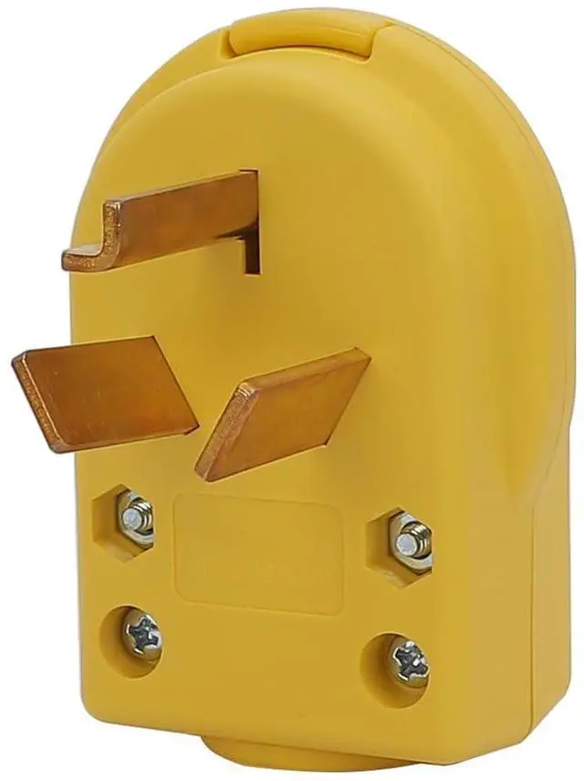 Main image of Nema 10-30P 30 Amp 125/250 Volt Angle Plug, 3 Pole 3 Wire Grounding Straight Blade Plug for Dryer and Ranges, Works with Cable OD Max. 1.0 Inch - Yellow Color