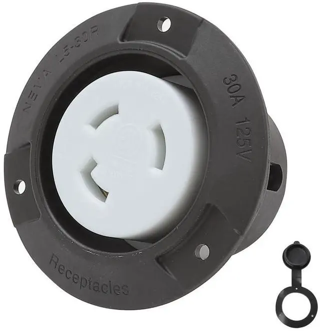 Main image of Nema L5-30R Flanged Outlet with Waterproof Cover, 30AMP 125/250V Female Power Inlet, ETL Verified, Black