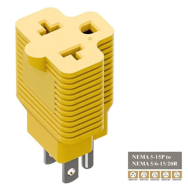 Alt view image 5 of 7 - Nema 15 Amp to 20 Amp Plug Adapter ETL Listed NEMA 5-15P to 5-15/20R (Comb 20Amp T Blade) 15 Amp Household Plug to 20 Amp T-Blade AC Power Adapter Yellow