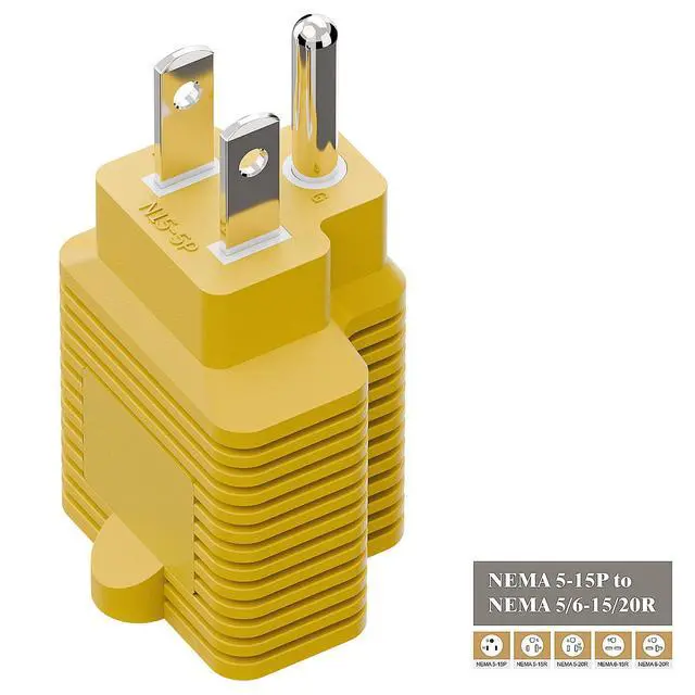 Alt view image 6 of 7 - Nema 15 Amp to 20 Amp Plug Adapter ETL Listed NEMA 5-15P to 5-15/20R (Comb 20Amp T Blade) 15 Amp Household Plug to 20 Amp T-Blade AC Power Adapter Yellow