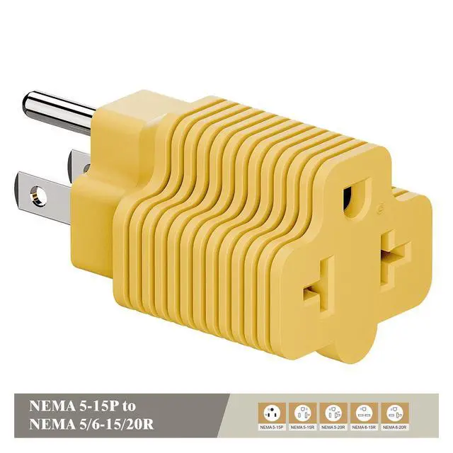 Alt view image 2 of 7 - Nema 15 Amp to 20 Amp Plug Adapter ETL Listed NEMA 5-15P to 5-15/20R (Comb 20Amp T Blade) 15 Amp Household Plug to 20 Amp T-Blade AC Power Adapter Yellow