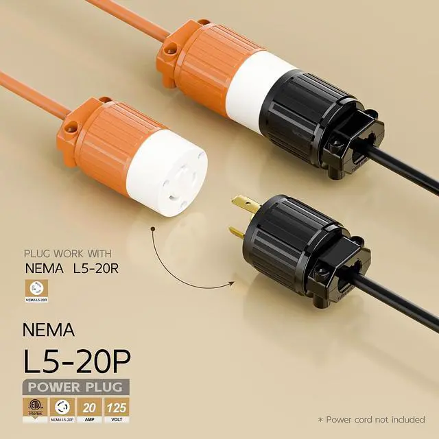 Alt view image 2 of 6 - Nema L5-20P 20 Amp 125 Volt Connector, L5-20 Locking Power Cord Connector 2P 3W, Locking Plug, Industrial Grade DIY Twist-Lock Cord Male Plug Black Color