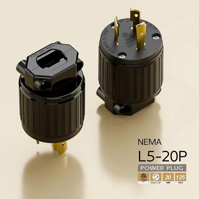 Alt view image 4 of 6 - Nema L5-20P 20 Amp 125 Volt Connector, L5-20 Locking Power Cord Connector 2P 3W, Locking Plug, Industrial Grade DIY Twist-Lock Cord Male Plug Black Color