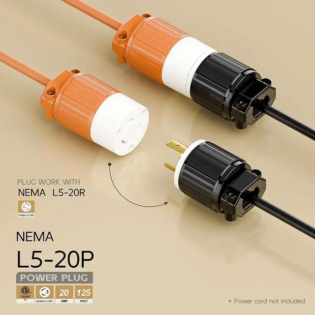 Alt view image 2 of 6 - Nema L5-20P 20 Amp 125 Volt Connector, L5-20 Locking Power Cord Connector 2P 3W, Locking Plug, Industrial Grade DIY Twist-Lock Cord Male Plug