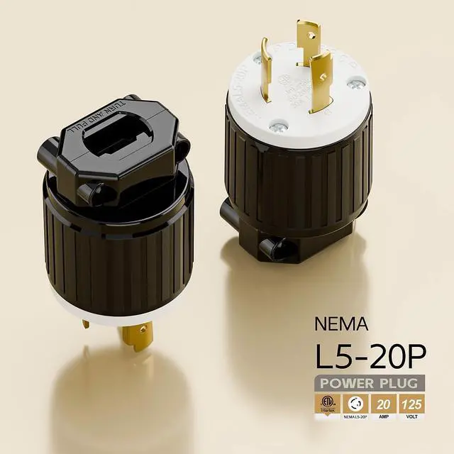 Alt view image 4 of 6 - Nema L5-20P 20 Amp 125 Volt Connector, L5-20 Locking Power Cord Connector 2P 3W, Locking Plug, Industrial Grade DIY Twist-Lock Cord Male Plug