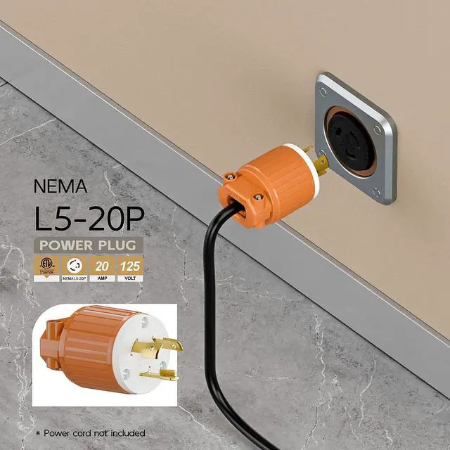 Alt view image 6 of 6 - Nema L5-20P 20 Amp 125 Volt Connector, L5-20 Locking Power Cord Connector 2P 3W, Locking Plug, Industrial Grade DIY Twist-Lock Cord Male Plug Orange Color